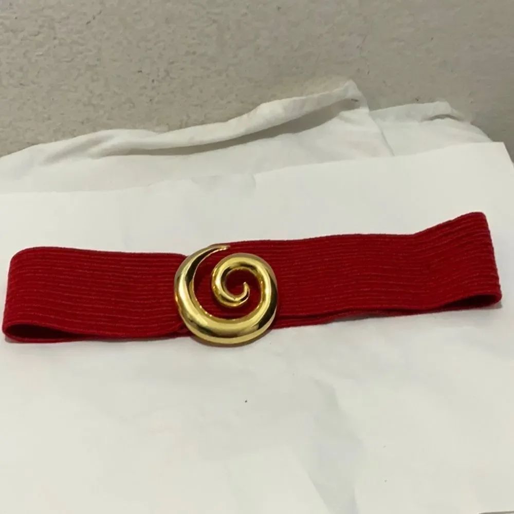 Vintage CHARMANT BELT & BUCKLE red gold Stretch Women 35” long buckle included